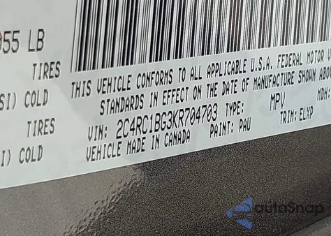 2019 Chrysler Pacifica Touring L z USA, uszkodzony, nr VIN 2C4RC1BG3KR704703